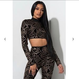 Drippin in Gold Beaded Top and Bottom Set